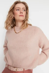 TRENDYOLMİLLA Powder PINK Wide Pattern Soft textured Basic Knitwear Sweater - Image 6