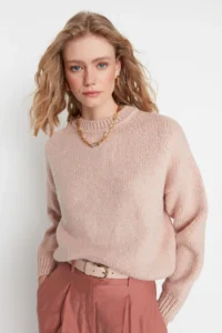 TRENDYOLMİLLA Powder PINK Wide Pattern Soft textured Basic Knitwear Sweater - Image 7