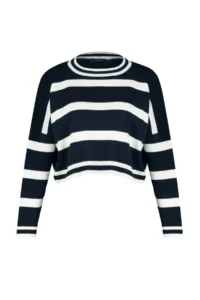 TRENDYOLMİLLA NAVY BLUE Crop Striped Knitwear Sweater - Image 6