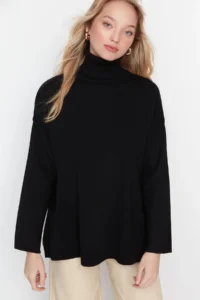 TRENDYOLMİLLA Black Wide Pattern Basic Knitwear Sweater - Image 3