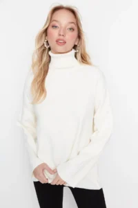 TRENDYOLMİLLA Ecru Wide Pattern Basic Knitwear Sweater - Image 2