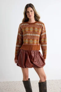 TRENDYOLMİLLA Brown Wide Pattern Soft textured Patterned Knitwear Sweater - Image 2