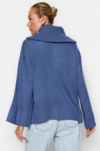 TRENDYOLMİLLA BLUE Wide Pattern Soft textured Zippered Knitwear Sweater - Image 5