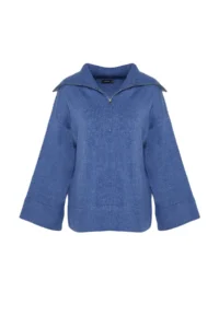 TRENDYOLMİLLA BLUE Wide Pattern Soft textured Zippered Knitwear Sweater - Image 6