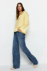 TRENDYOLMİLLA Yellow Wide Pattern Soft textured Zippered Knitwear Sweater - Image 2