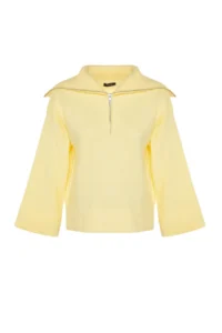 TRENDYOLMİLLA Yellow Wide Pattern Soft textured Zippered Knitwear Sweater - Image 6