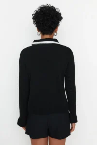 TRENDYOLMİLLA Black Color Bloklu Ribbon/Fiyonk Detailed Knitwear Sweater - Image 5