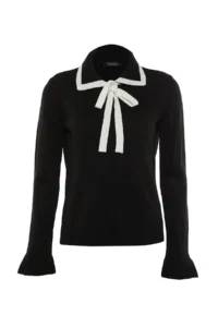 TRENDYOLMİLLA Black Color Bloklu Ribbon/Fiyonk Detailed Knitwear Sweater - Image 8
