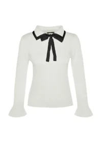 TRENDYOLMİLLA Ecru Color Bloklu Ribbon/Fiyonk Detailed Knitwear Sweater - Image 6