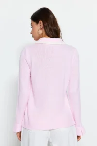 TRENDYOLMİLLA Powder PINK Color Bloklu Ribbon/Fiyonk Detailed Knitwear Sweater - Image 5
