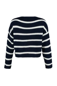 TRENDYOLMİLLA NAVY BLUE Crop Basic Striped Wide Pattern Knitwear Sweater - Image 6