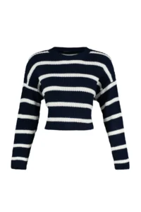TRENDYOLMİLLA NAVY BLUE Crop Basic Striped Wide Pattern Knitwear Sweater - Image 7