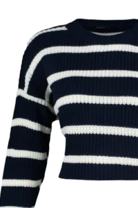 TRENDYOLMİLLA NAVY BLUE Crop Basic Striped Wide Pattern Knitwear Sweater - Image 8