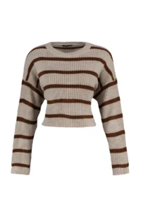 TRENDYOLMİLLA Stone Crop Basic Striped Wide Pattern Knitwear Sweater - Image 12