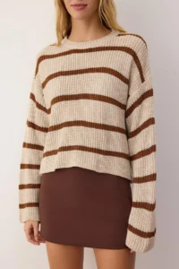 TRENDYOLMİLLA Stone Crop Basic Striped Wide Pattern Knitwear Sweater - Image 4