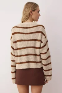 TRENDYOLMİLLA Stone Crop Basic Striped Wide Pattern Knitwear Sweater - Image 5