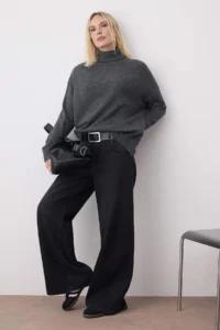 TRENDYOLMİLLA Anthracite Wide Pattern Soft textured Knitwear Sweater - Image 2