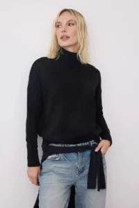 TRENDYOLMİLLA Black Wide Pattern Soft textured Knitwear Sweater