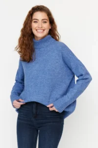 TRENDYOLMİLLA BLUE Wide Pattern Soft textured Knitwear Sweater