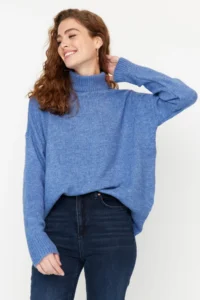 TRENDYOLMİLLA BLUE Wide Pattern Soft textured Knitwear Sweater - Image 2