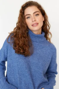TRENDYOLMİLLA BLUE Wide Pattern Soft textured Knitwear Sweater - Image 3