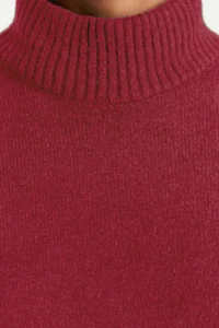 TRENDYOLMİLLA Burgundy Wide Pattern Soft textured High Neck Knitwear Sweater - Image 3
