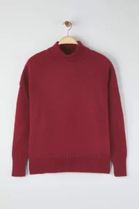 TRENDYOLMİLLA Burgundy Wide Pattern Soft textured High Neck Knitwear Sweater - Image 6