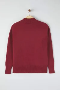 TRENDYOLMİLLA Burgundy Wide Pattern Soft textured High Neck Knitwear Sweater - Image 7