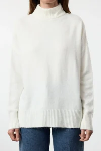 TRENDYOLMİLLA Ecru Wide Pattern Soft textured High Neck Knitwear Sweater - Image 4