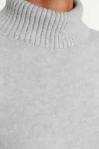 TRENDYOLMİLLA Light Gray Wide Pattern Soft textured High Neck Knitwear Sweater - Image 4