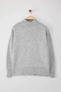 TRENDYOLMİLLA Light Gray Wide Pattern Soft textured High Neck Knitwear Sweater - Image 6