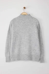 TRENDYOLMİLLA Light Gray Wide Pattern Soft textured High Neck Knitwear Sweater - Image 7