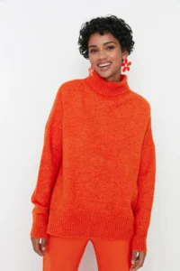TRENDYOLMİLLA Orange Wide Pattern Soft textured Knitwear Sweater - Image 2