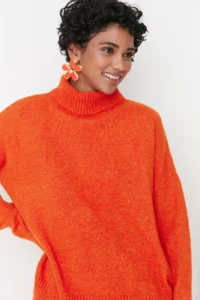 TRENDYOLMİLLA Orange Wide Pattern Soft textured Knitwear Sweater - Image 3