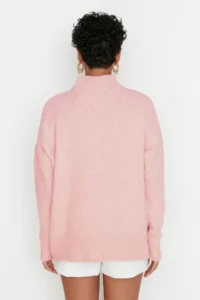 TRENDYOLMİLLA Powder PINK Wide Pattern Soft textured High Neck Knitwear Sweater - Image 5