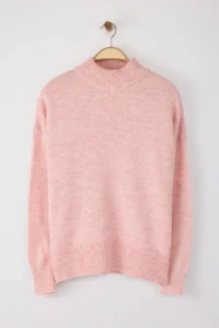 TRENDYOLMİLLA Powder PINK Wide Pattern Soft textured High Neck Knitwear Sweater - Image 6