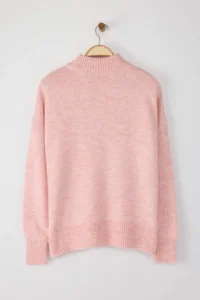TRENDYOLMİLLA Powder PINK Wide Pattern Soft textured High Neck Knitwear Sweater - Image 7