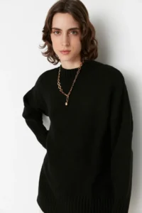 TRENDYOLMİLLA Black Wide Pattern Soft textured Basic Knitwear Sweater - Image 2
