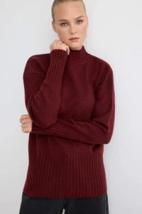 TRENDYOLMİLLA Burgundy Wide Pattern Soft textured Basic Knitwear Sweater - Image 3