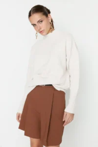 TRENDYOLMİLLA Ecru Wide Pattern Soft textured Basic Knitwear Sweater - Image 3