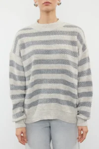 TRENDYOLMİLLA Beige Wide Pattern Striped Knitwear Sweater - Image 3