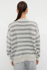 TRENDYOLMİLLA Beige Wide Pattern Striped Knitwear Sweater - Image 5