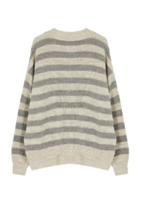 TRENDYOLMİLLA Beige Wide Pattern Striped Knitwear Sweater - Image 7