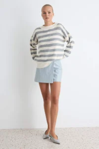 TRENDYOLMİLLA Ecru Wide Pattern Striped Knitwear Sweater - Image 2