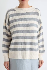 TRENDYOLMİLLA Ecru Wide Pattern Striped Knitwear Sweater - Image 4