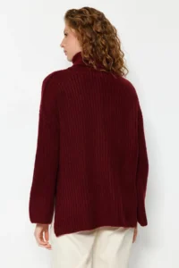 TRENDYOLMİLLA Burgundy Soft textured Wide Pattern Knitwear Sweater - Image 5