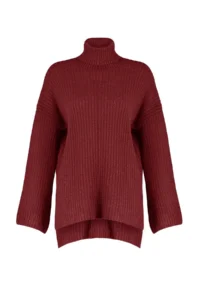 TRENDYOLMİLLA Burgundy Soft textured Wide Pattern Knitwear Sweater - Image 6