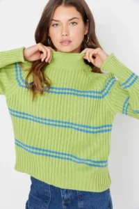 TRENDYOLMİLLA Green Striped Knitwear Sweater - Image 2