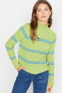 TRENDYOLMİLLA Green Striped Knitwear Sweater - Image 3