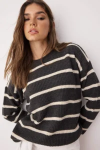 TRENDYOLMİLLA Anthracite Wide Pattern Striped Knitwear Sweater - Image 2